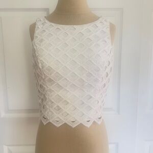 White House Black Market White Geometric Lace Crop Top